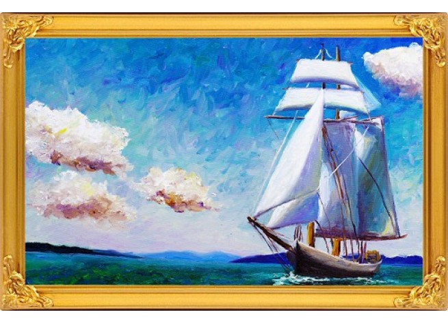 Наклейка на стену Картина маслом, парусная Лодка